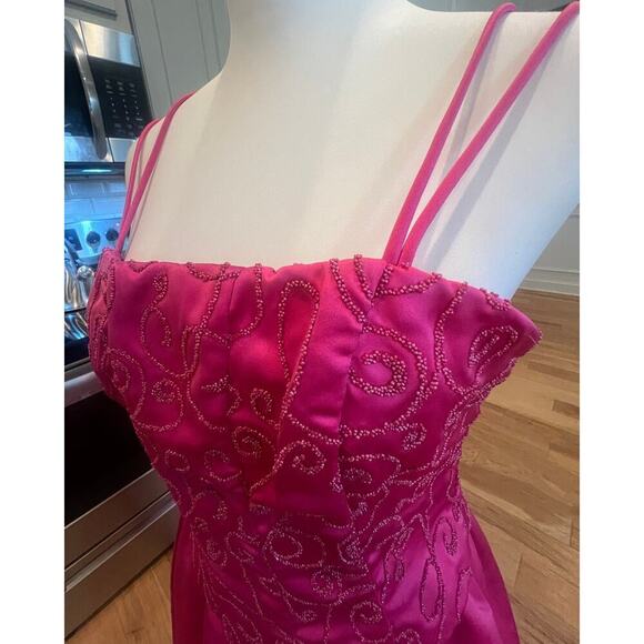 ROBERTA  90S PINK SATIN PRINCESS HEM FLOOR LENGTH CORSET BACK GOWN WOMENS  6 - Picture 7 of 12